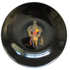 Vintage Couroc Hummingbird Kachina Inlay Shallow Bowl